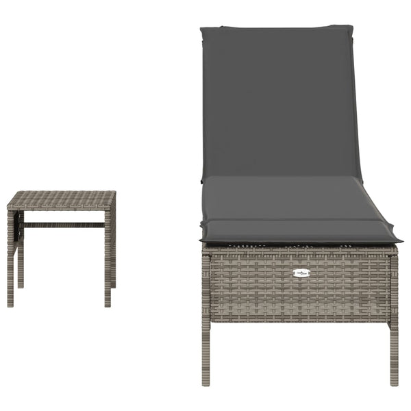 Graue Poly Rattan Sonnenliege mit Tisch