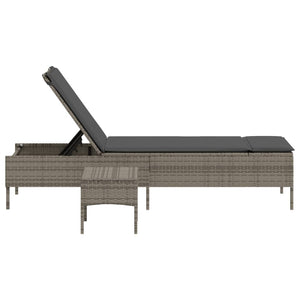 Graue Poly Rattan Sonnenliege mit Tisch