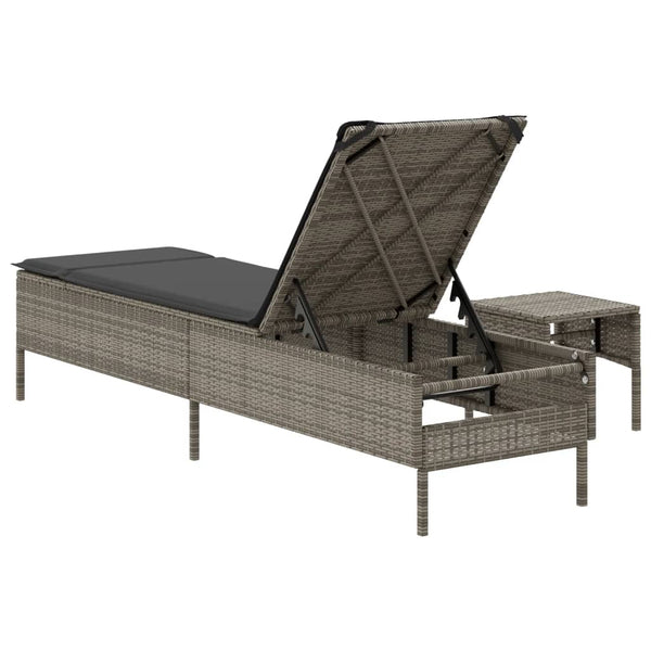 Graue Poly Rattan Sonnenliege mit Tisch