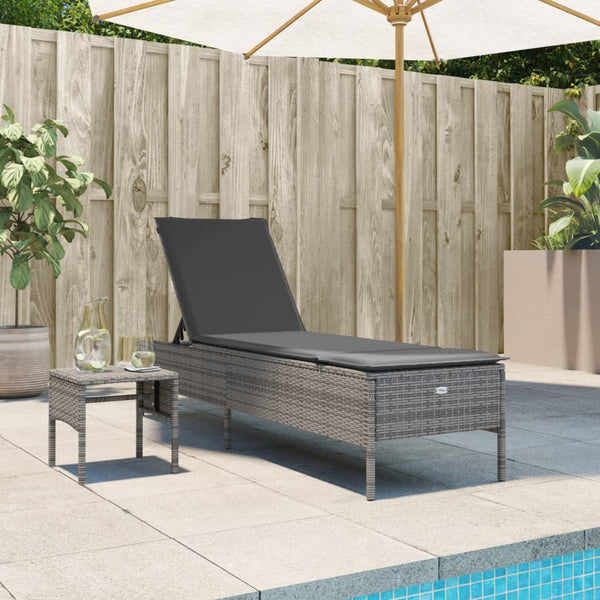 Graue Poly Rattan Sonnenliege mit Tisch
