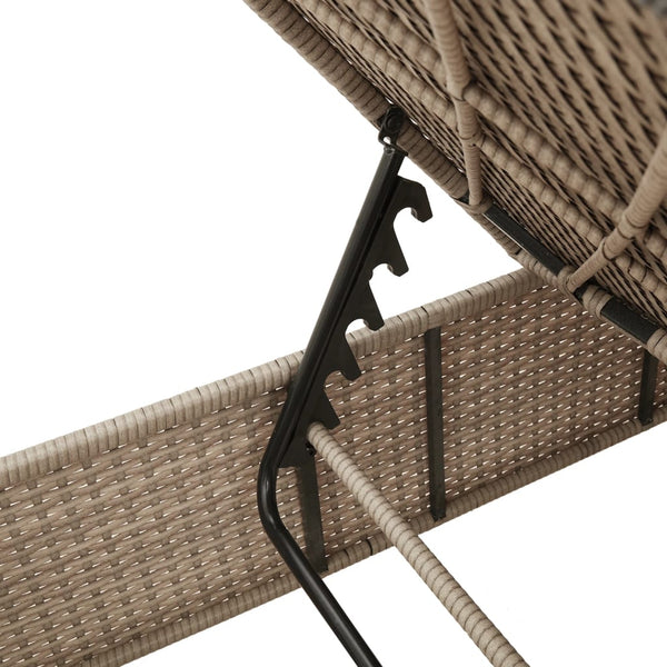 Beige Poly Rattan Sonnenliege mit Tisch