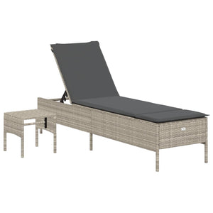 Sonnenliege mit Tisch Hellgrau Poly Rattan