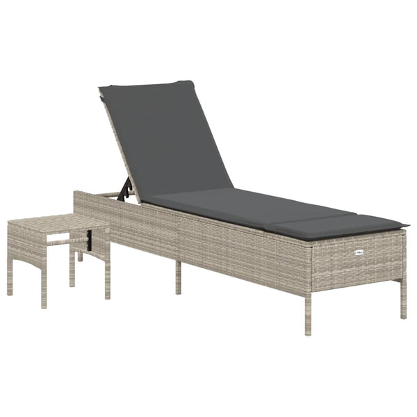 Sonnenliege mit Tisch Hellgrau Poly Rattan