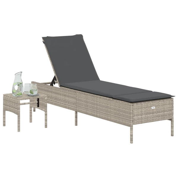 Sonnenliege mit Tisch Hellgrau Poly Rattan