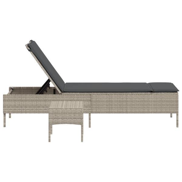 Sonnenliege mit Tisch Hellgrau Poly Rattan