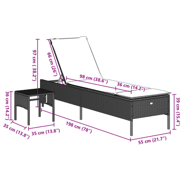 Sonnenliege mit Tisch Hellgrau Poly Rattan