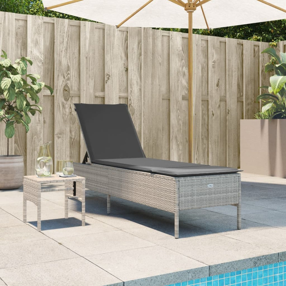 Sonnenliege mit Tisch Hellgrau Poly Rattan