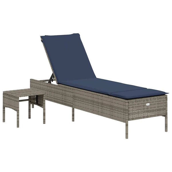 Graue Poly Rattan Sonnenliege mit Tisch & Kissen