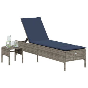 Graue Poly Rattan Sonnenliege mit Tisch & Kissen
