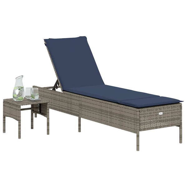 Graue Poly Rattan Sonnenliege mit Tisch & Kissen