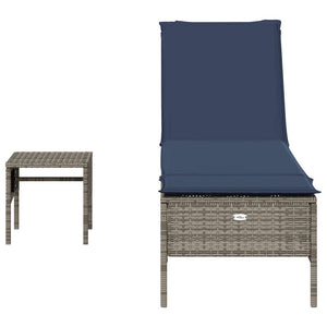 Graue Poly Rattan Sonnenliege mit Tisch & Kissen