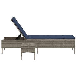 Graue Poly Rattan Sonnenliege mit Tisch & Kissen
