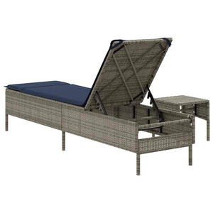 Graue Poly Rattan Sonnenliege mit Tisch & Kissen