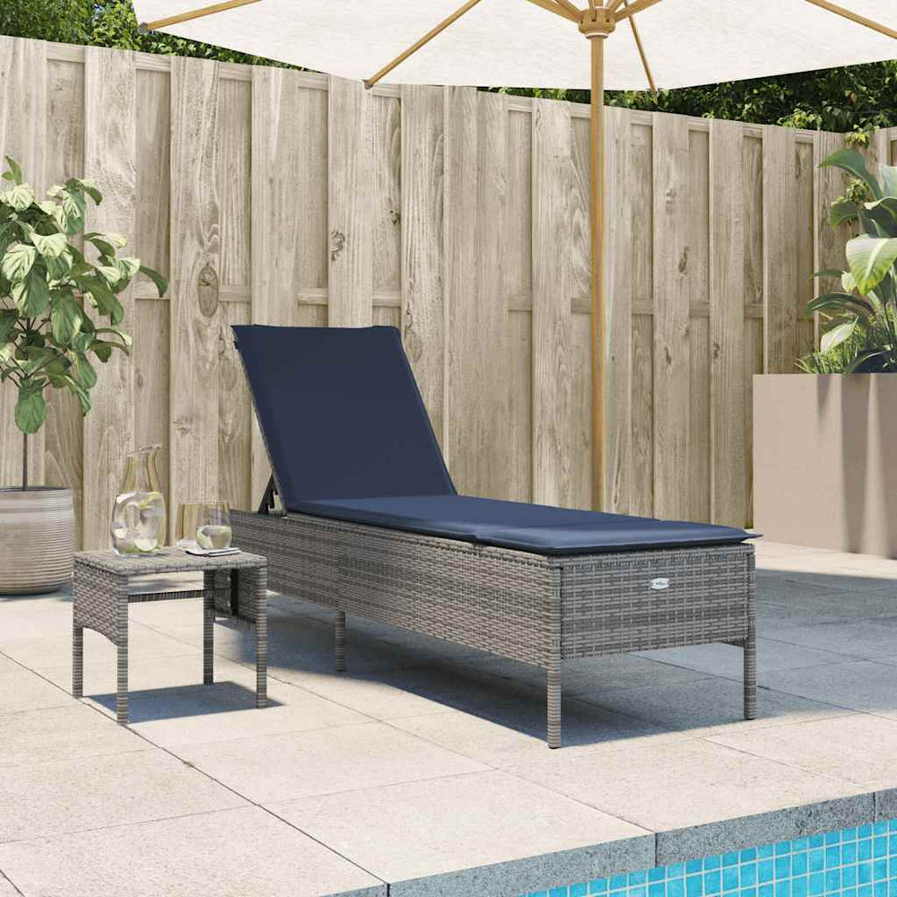 Graue Poly Rattan Sonnenliege mit Tisch & Kissen