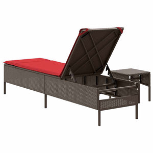Sonnenliege Braun Poly Rattan mit Tisch & Kissen