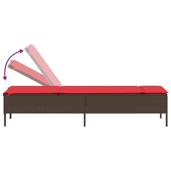 Sonnenliege Braun Poly Rattan mit Tisch & Kissen