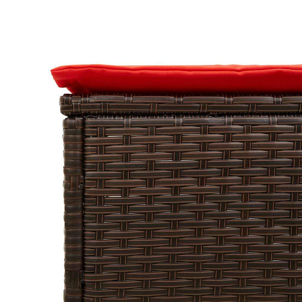 Sonnenliege Braun Poly Rattan mit Tisch & Kissen