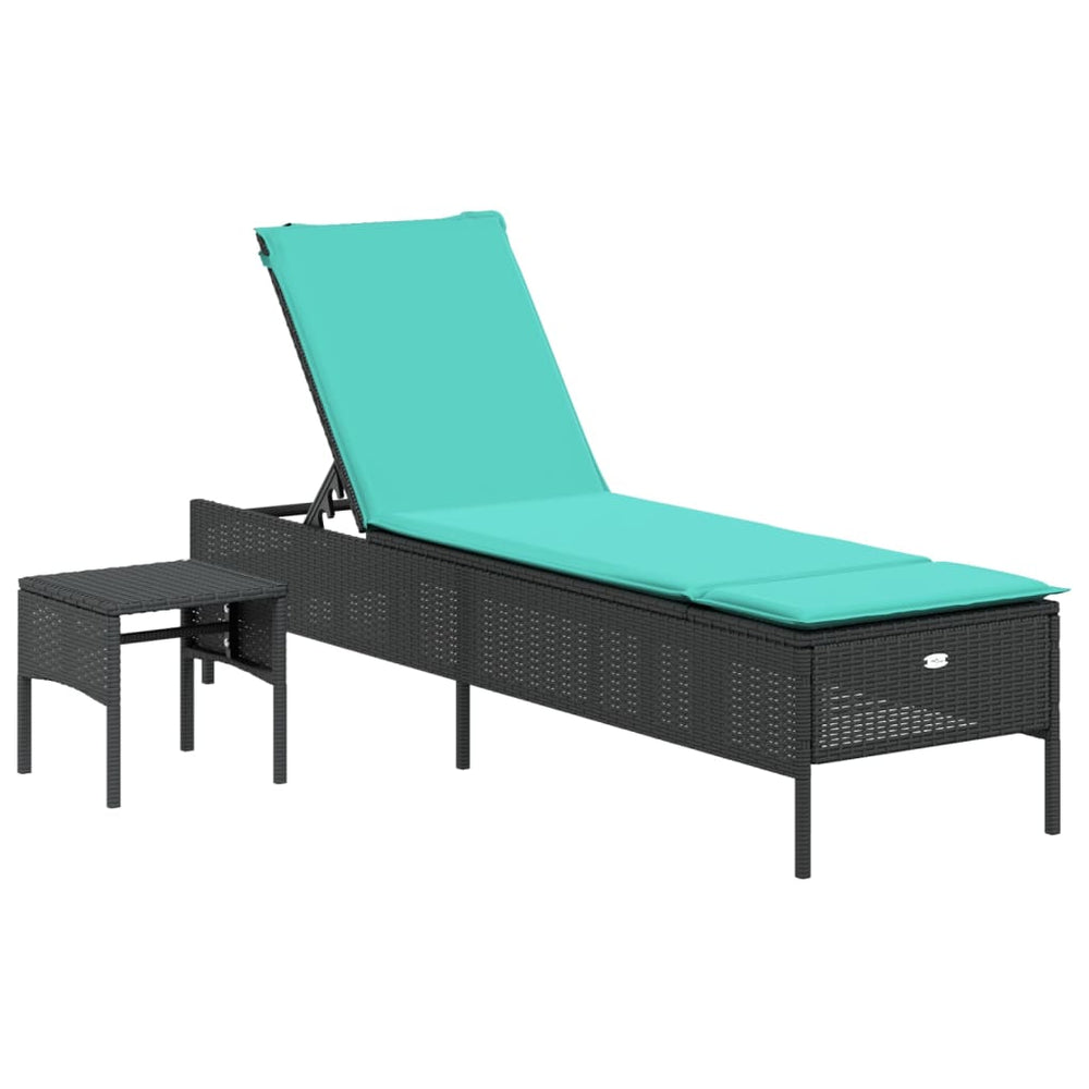Schwarze Poly Rattan Sonnenliege mit Tisch & Kissen