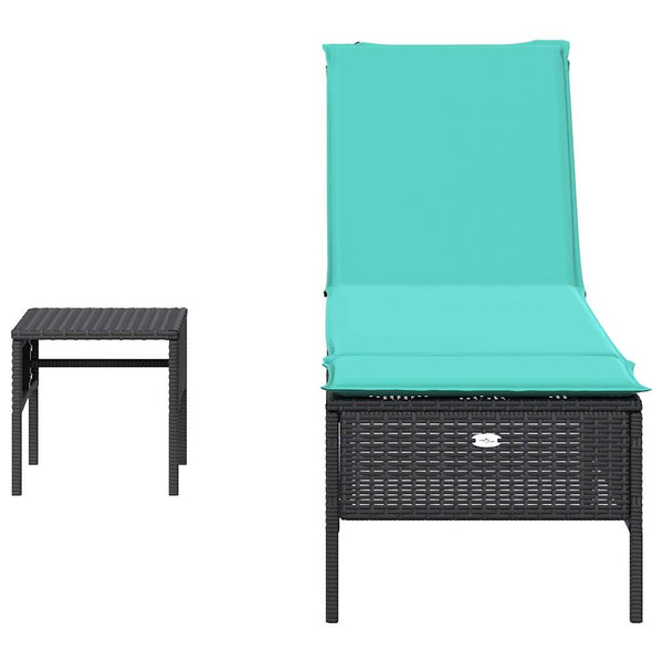 Schwarze Poly Rattan Sonnenliege mit Tisch & Kissen