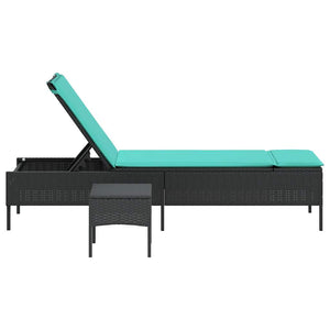 Schwarze Poly Rattan Sonnenliege mit Tisch & Kissen