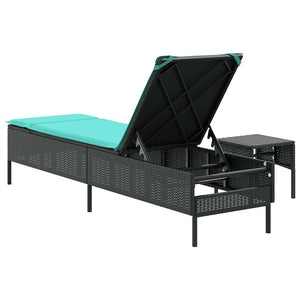 Schwarze Poly Rattan Sonnenliege mit Tisch & Kissen