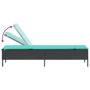 Schwarze Poly Rattan Sonnenliege mit Tisch & Kissen