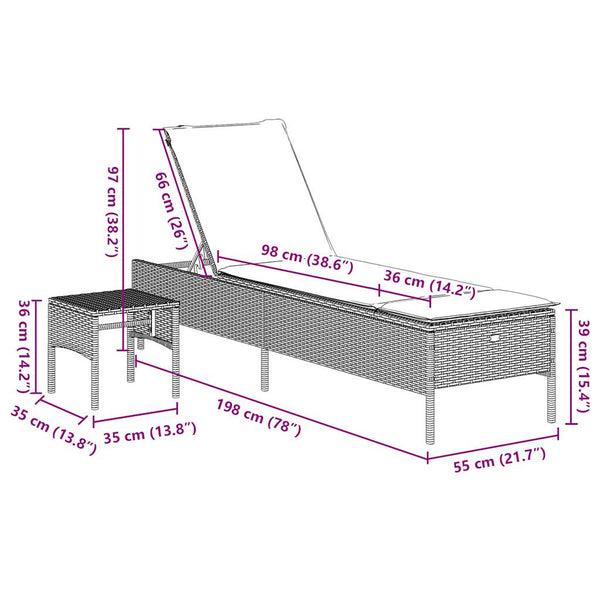 Schwarze Poly Rattan Sonnenliege mit Tisch & Kissen