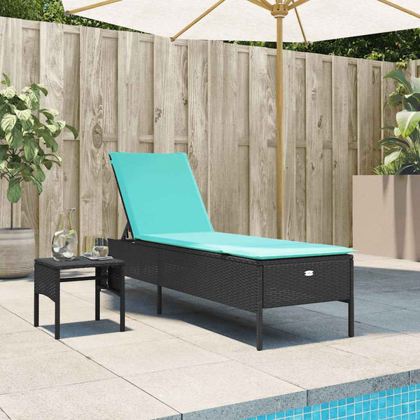 Schwarze Poly Rattan Sonnenliege mit Tisch & Kissen