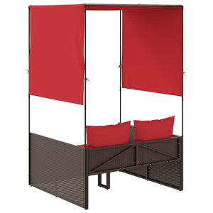 Doppelte Sonnenliege mit Dach Braun Poly Rattan