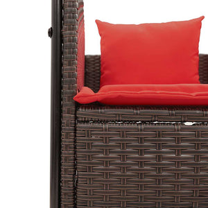 Doppelte Sonnenliege mit Dach Braun Poly Rattan