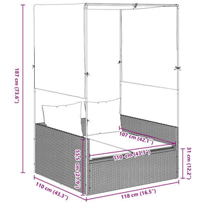 Doppelte Sonnenliege mit Dach Braun Poly Rattan