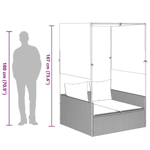 Doppelte Sonnenliege mit Dach Braun Poly Rattan