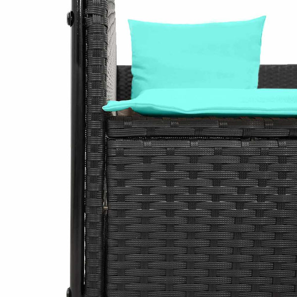 Doppelte Sonnenliege mit Dach Schwarz Polyrattan