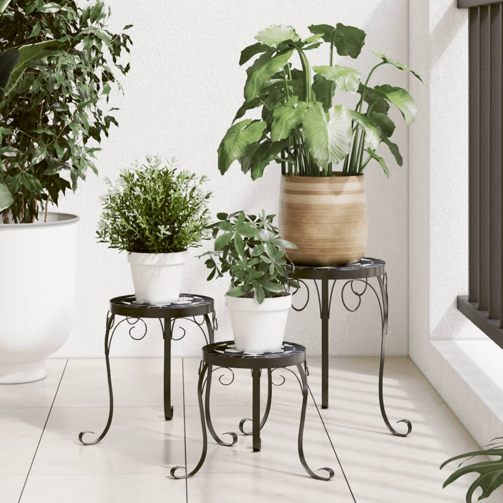 Pflanzenständer 3er Set Keramik Mosaik Schwarz/Weiß
