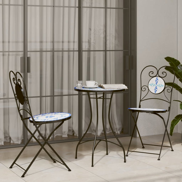 Mosaik Bistrotisch Blau-Weiß Ø50cm