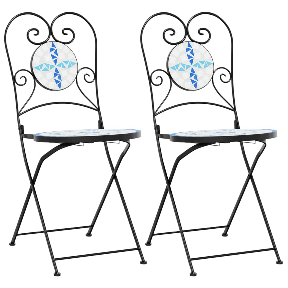 Klappbare Bistrostühle, 2er Set, Blau/Weiß