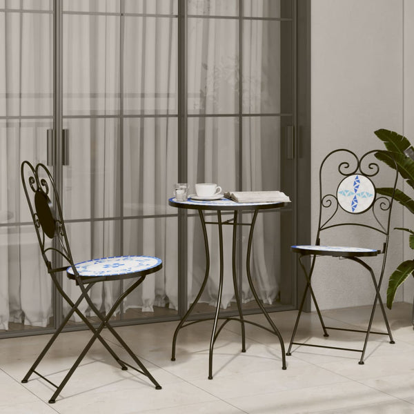 Klappbare Bistrostühle, 2er Set, Blau/Weiß