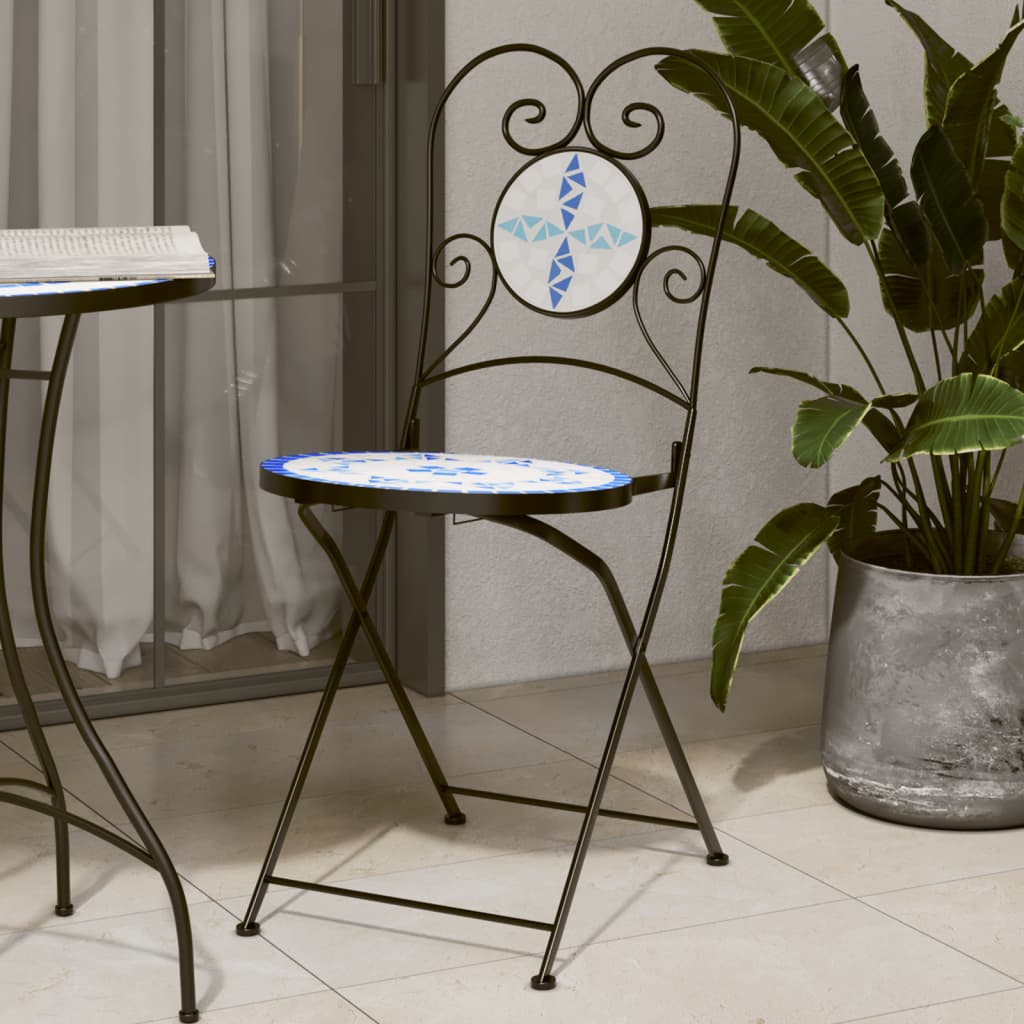Klappbare Bistrostühle, 2er Set, Blau/Weiß