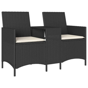 Gartensofa 2-Sitzer mit Tisch Schwarz Rattan