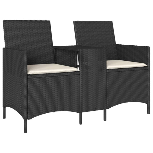 Gartensofa 2-Sitzer mit Tisch Schwarz Rattan