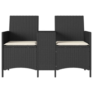 Gartensofa 2-Sitzer mit Tisch Schwarz Rattan