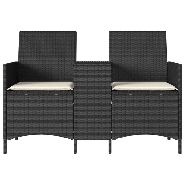 Gartensofa 2-Sitzer mit Tisch Schwarz Rattan