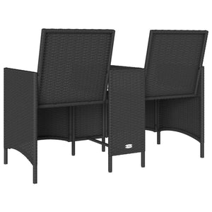 Gartensofa 2-Sitzer mit Tisch Schwarz Rattan