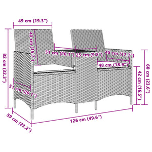 Gartensofa 2-Sitzer mit Tisch Schwarz Rattan