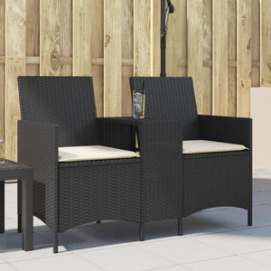 Gartensofa 2-Sitzer mit Tisch Schwarz Rattan
