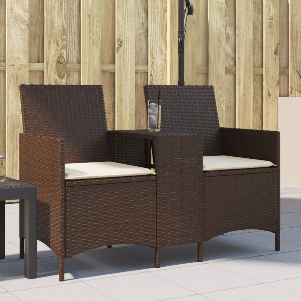 2-Sitzer Gartensofa mit Tisch Braun Rattan