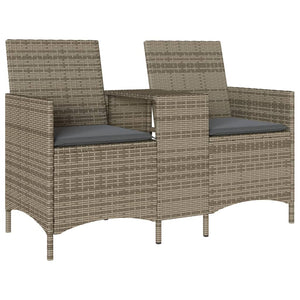 2-Sitzer Gartensofa mit Tisch Grau Rattan