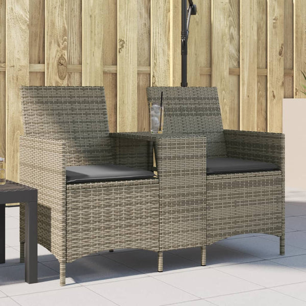 2-Sitzer Gartensofa mit Tisch Grau Rattan