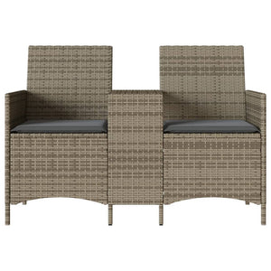 2-Sitzer Gartensofa mit Tisch Grau Rattan