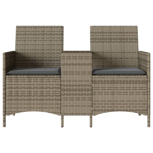 2-Sitzer Gartensofa mit Tisch Grau Rattan